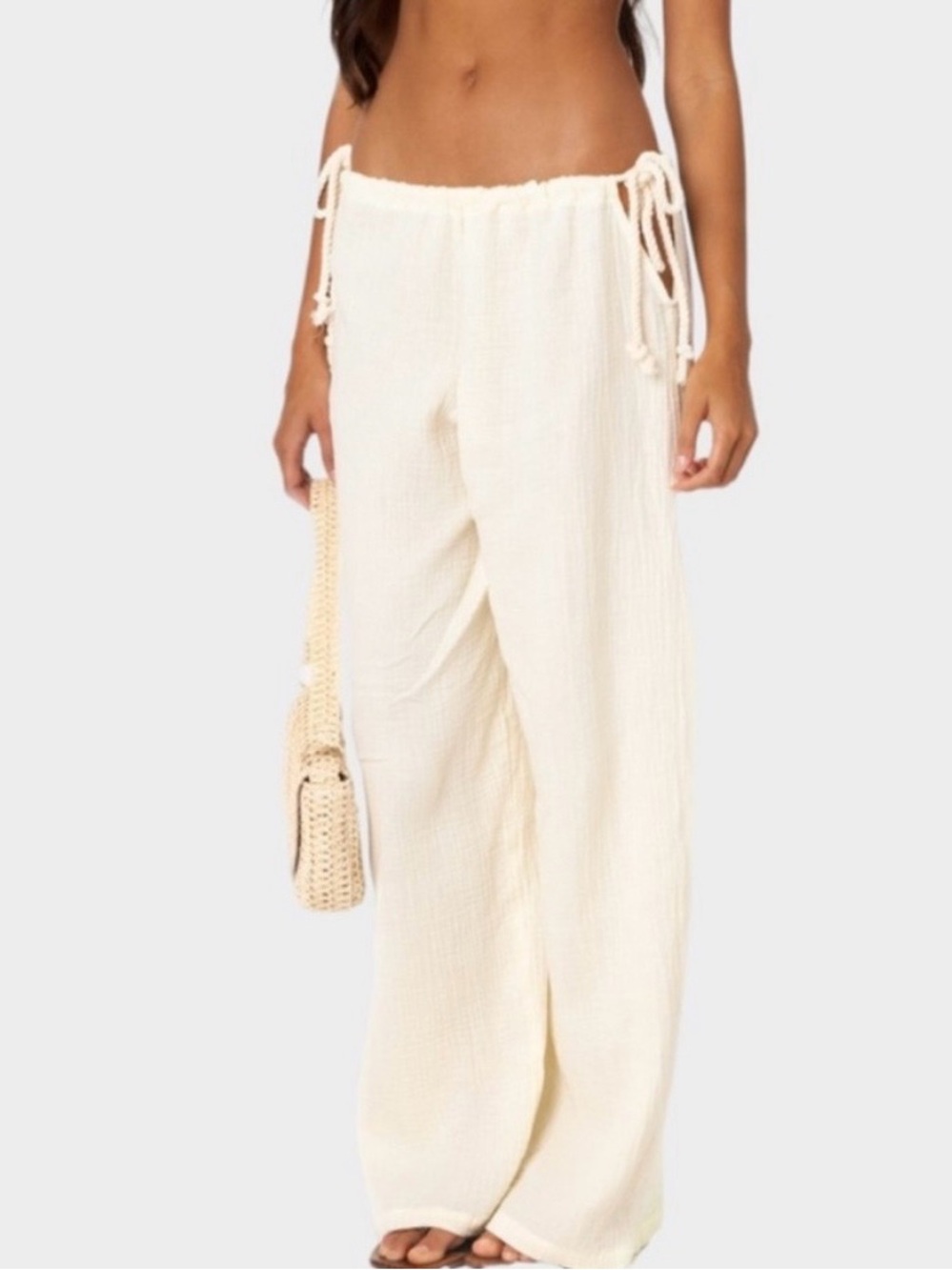 NWT Edikted Cream Drawstring Wide-Leg Pants